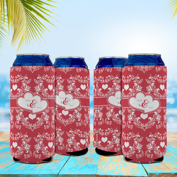 Heart Damask 16oz Can Sleeve - Set of 4 - LIFESTYLE