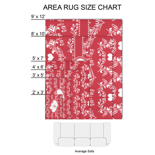 Heart Damask 2'x3' Indoor Area Rugs - Size Chart