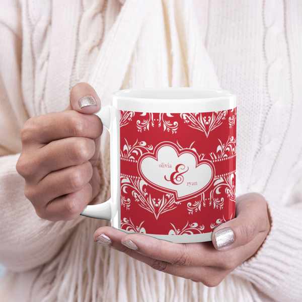 Heart Damask 20oz Coffee Mug - LIFESTYLE