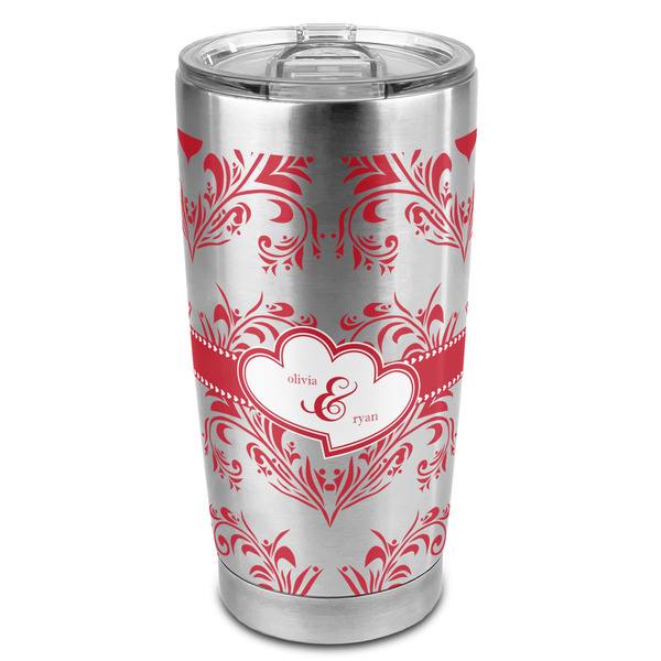 Custom Heart Damask 20oz Stainless Steel Double Wall Tumbler - Full Print (Personalized)