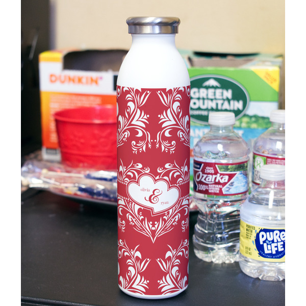 Heart Damask 20oz Water Bottles - Full Print - In Context