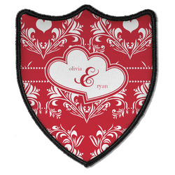 Heart Damask Iron On Shield Patch B w/ Couple's Names
