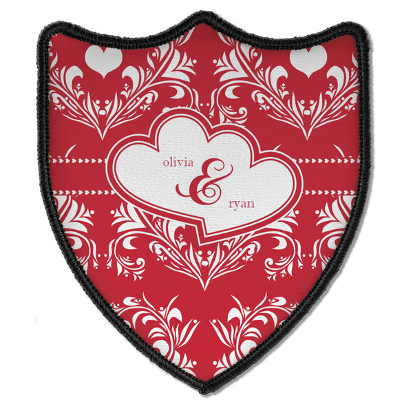 Custom Heart Damask Iron On Shield Patch B w/ Couple's Names
