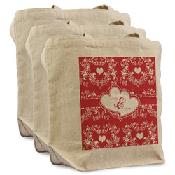 Heart Damask Reusable Cotton Grocery Bags - Set of 3 (Personalized)