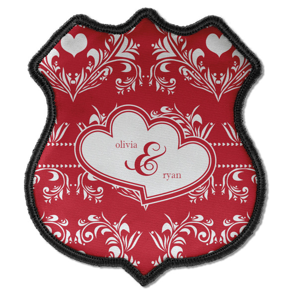 Custom Heart Damask Iron On Shield Patch C w/ Couple's Names