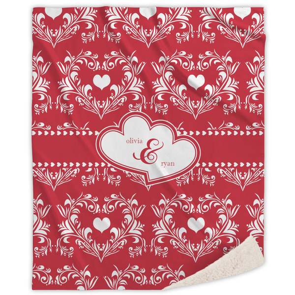 Custom Heart Damask Sherpa Throw Blanket (Personalized)