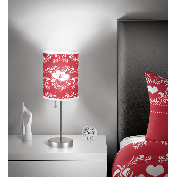 Heart Damask 7 inch drum lamp shade - in room