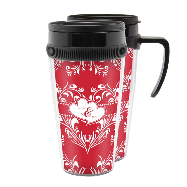 Custom Heart Damask Acrylic Travel Mug (Personalized)