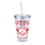 Heart Damask 16oz Double Wall Acrylic Tumbler with Lid & Straw - Full Print (Personalized)