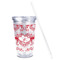 Heart Damask Acrylic Tumbler - Full Print - Front straw out