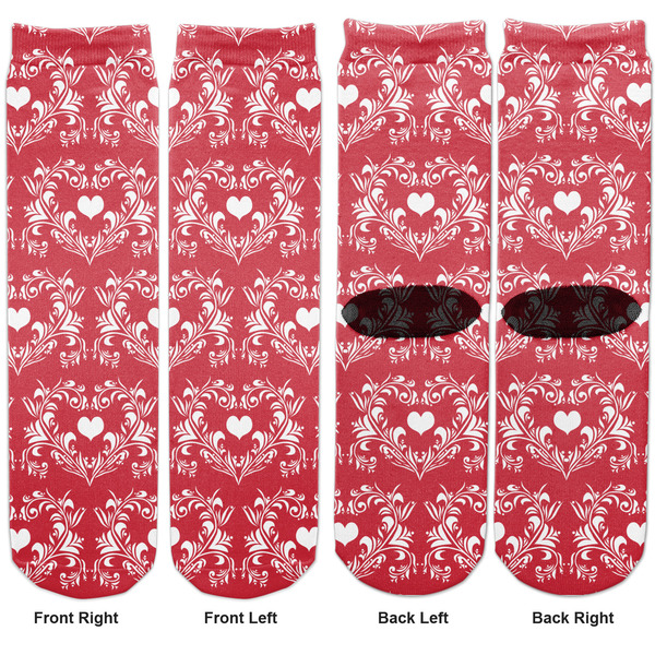 Heart Damask Adult Crew Socks - Double Pair - Front and Back - Apvl