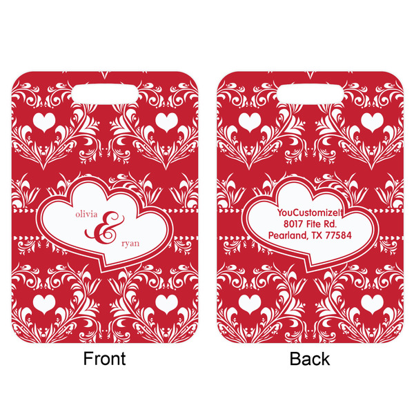 Heart Damask Aluminum Luggage Tag (Front + Back)