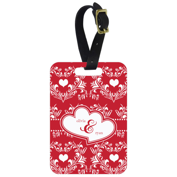 Custom Heart Damask Metal Luggage Tag w/ Couple's Names