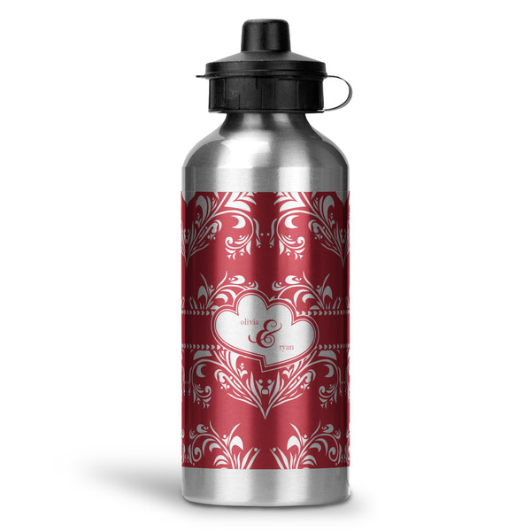 Custom Heart Damask Water Bottles - 20 oz - Aluminum (Personalized)
