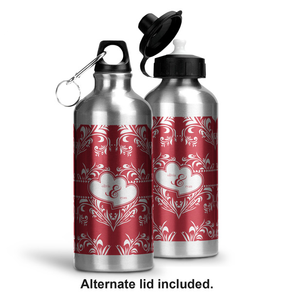 Heart Damask Aluminum Water Bottle - Alternate lid options