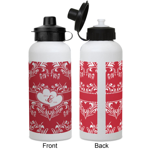Heart Damask Aluminum Water Bottle - White APPROVAL