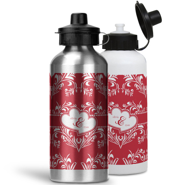 Heart Damask Aluminum Water Bottles - MAIN (white &silver)