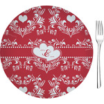 Heart Damask Glass Appetizer / Dessert Plate 8" (Personalized)