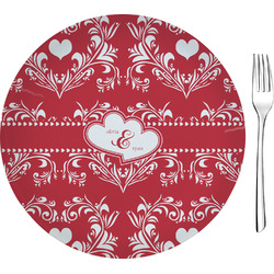 Heart Damask 8" Glass Appetizer / Dessert Plates - Single or Set (Personalized)