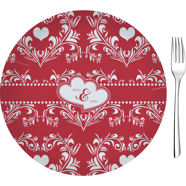 Custom Heart Damask Glass Appetizer / Dessert Plate 8" (Personalized)