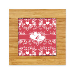 Heart Damask Bamboo Trivet with Ceramic Tile Insert (Personalized)