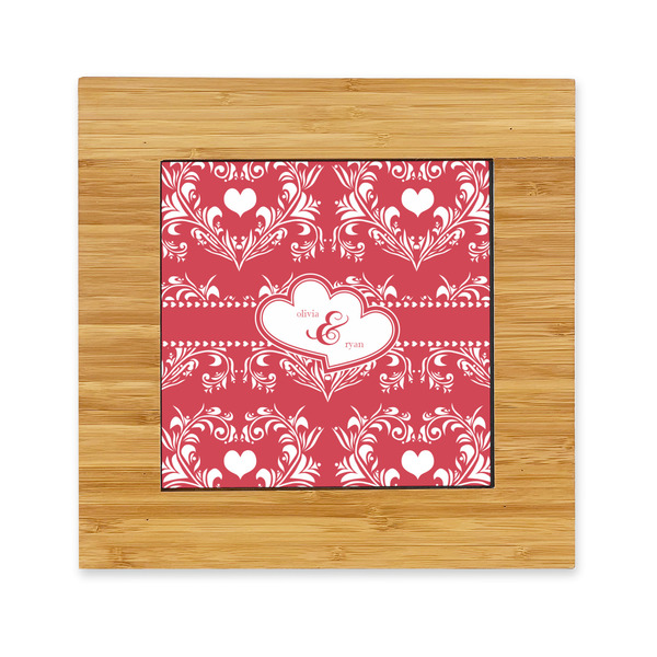 Custom Heart Damask Bamboo Trivet with Ceramic Tile Insert (Personalized)