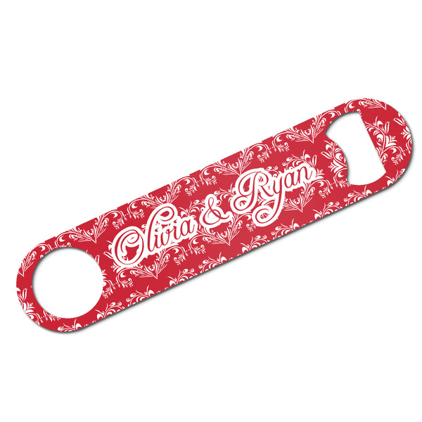 Custom Heart Damask Bar Bottle Opener w/ Couple's Names