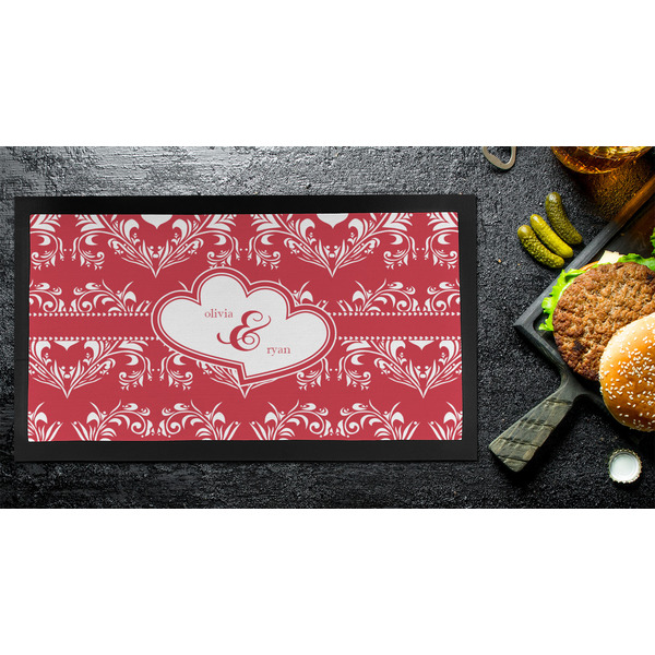 Heart Damask Bar Mat - Small - LIFESTYLE