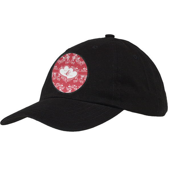 Custom Heart Damask Baseball Cap - Black (Personalized)