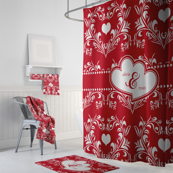 Heart Damask Bath Towel Sets - 3-piece - In Context