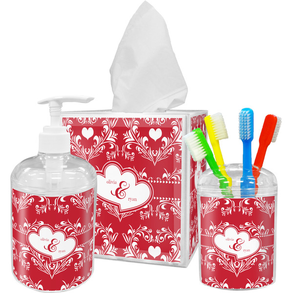 Heart Damask Bathroom Accessories Set (Personalized)