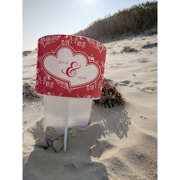 Heart Damask Beach Spiker white on beach with sand