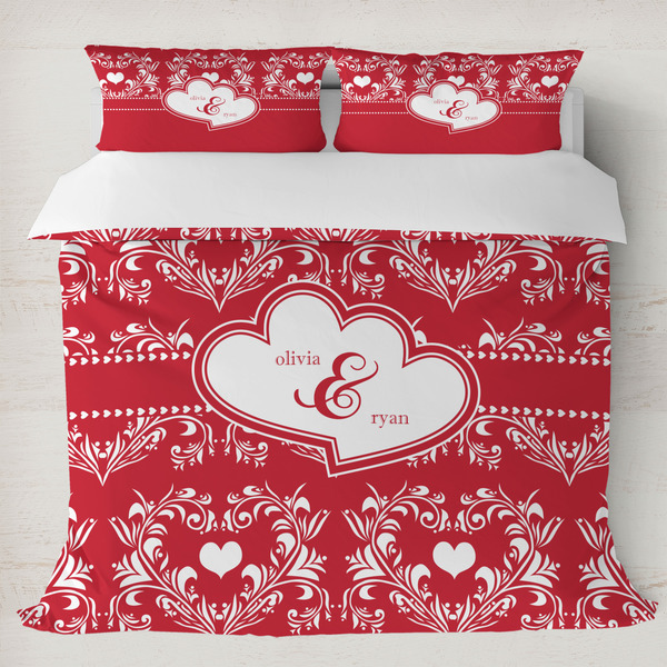 Custom Heart Damask Duvet Cover Set - King (Personalized)