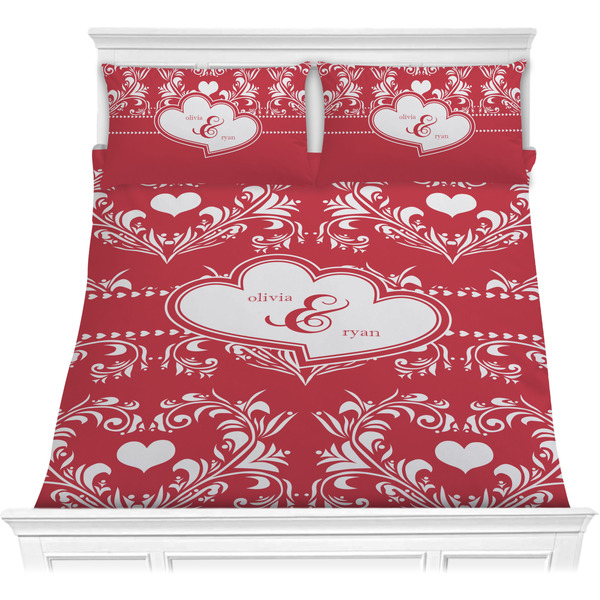 Custom Heart Damask Comforter Set - Full / Queen (Personalized)