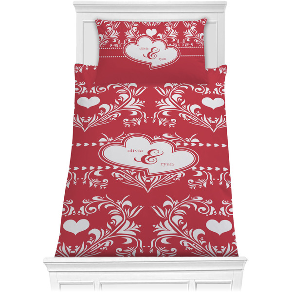 Custom Heart Damask Comforter Set - Twin (Personalized)