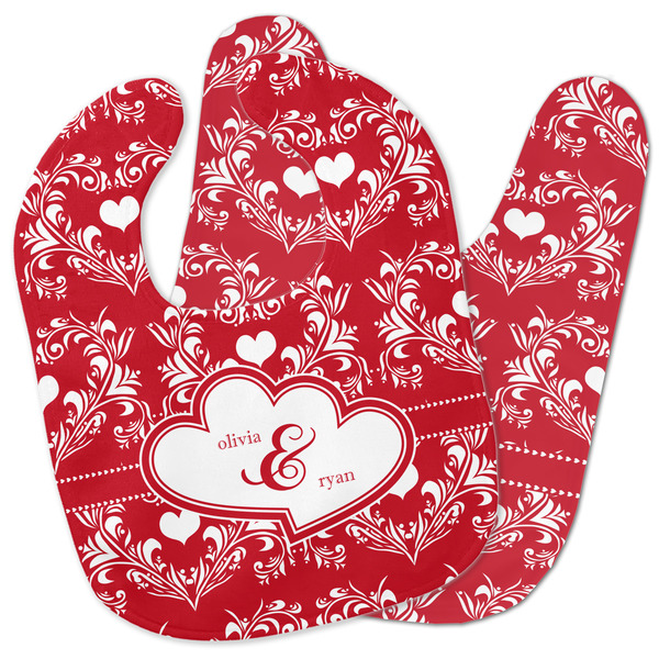 Custom Heart Damask Baby Bib w/ Couple's Names