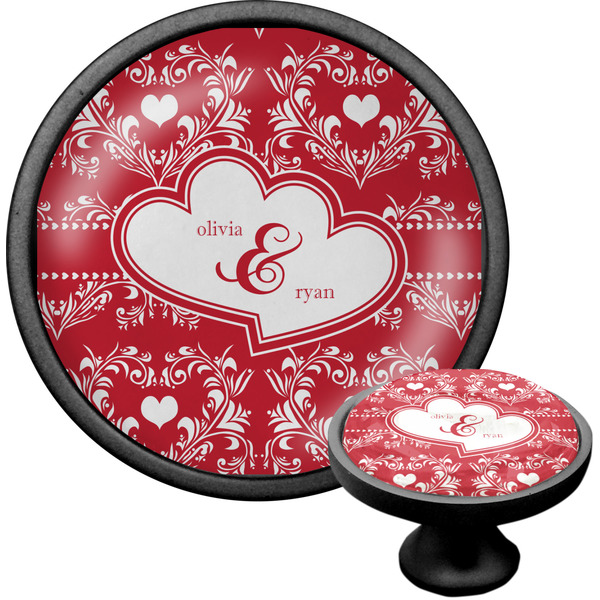 Custom Heart Damask Cabinet Knob (Black) (Personalized)
