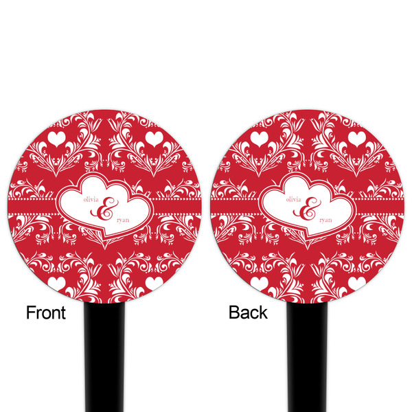 Heart Damask Black Plastic 4" Food Pick - Round - Double Sided - Front & Back