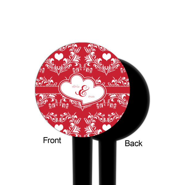 Heart Damask Black Plastic 4" Food Pick - Round - Single Sided - Front & Back