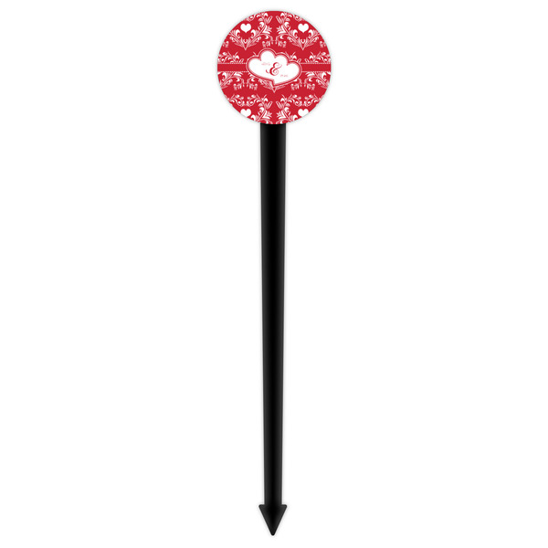 Heart Damask Black Plastic 6" Food Pick - Round - Single Pick