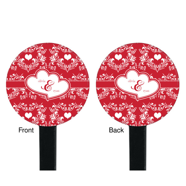 Heart Damask Black Plastic 7" Stir Stick - Double Sided - Round - Front & Back