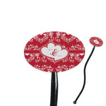 Heart Damask 7" Oval Plastic Stir Sticks - Black - Single Sided (Personalized)