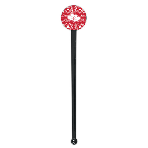 Heart Damask Black Plastic 7" Stir Stick - Round - Single Stick