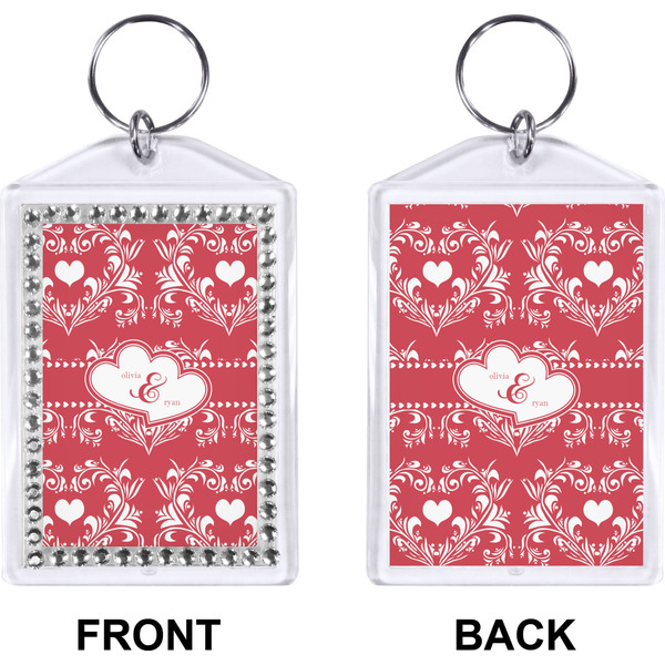 Heart Damask Bling Keychain (Front + Back)