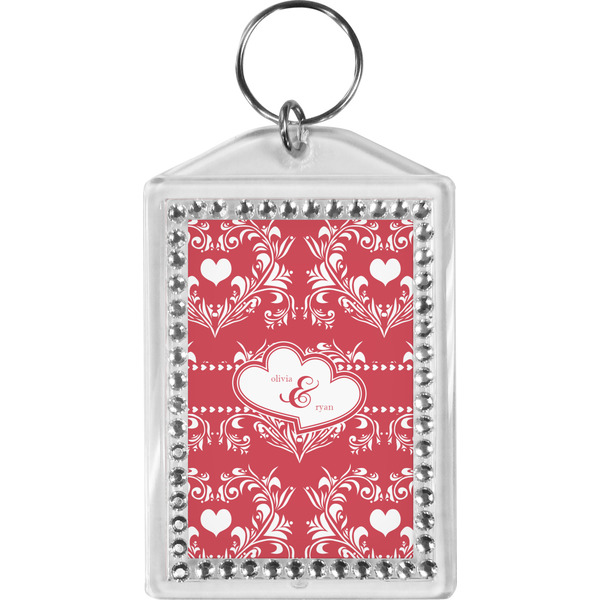 Custom Heart Damask Bling Keychain (Personalized)