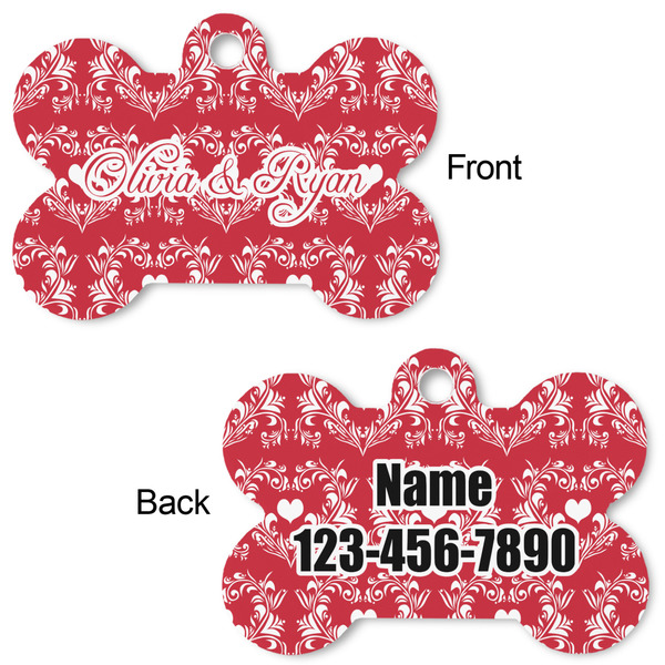 Heart Damask Bone Shaped Dog ID Tag - Large - Approval