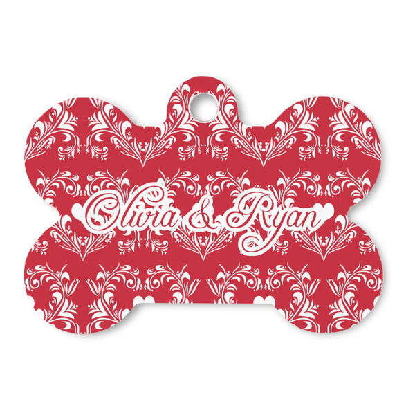 Custom Heart Damask Bone Shaped Dog ID Tag (Personalized)