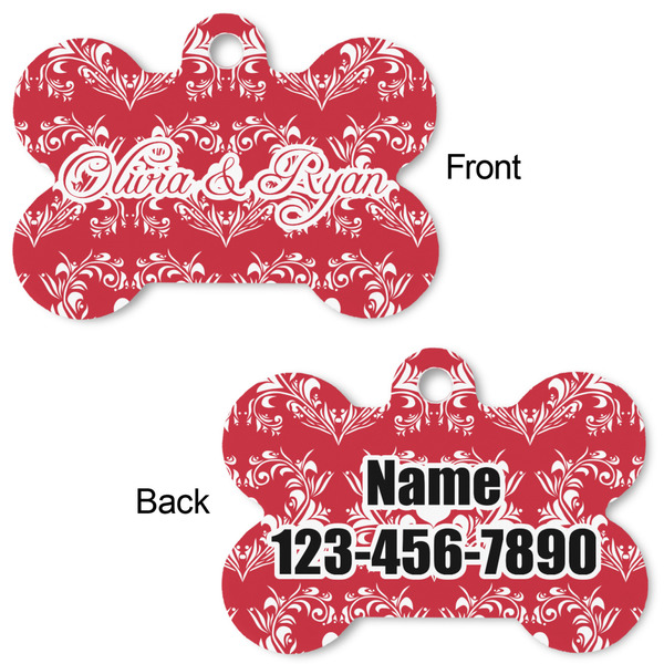Heart Damask Bone Shaped Dog Tag - Front & Back