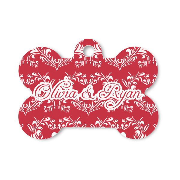 Custom Heart Damask Bone Shaped Dog ID Tag - Small (Personalized)