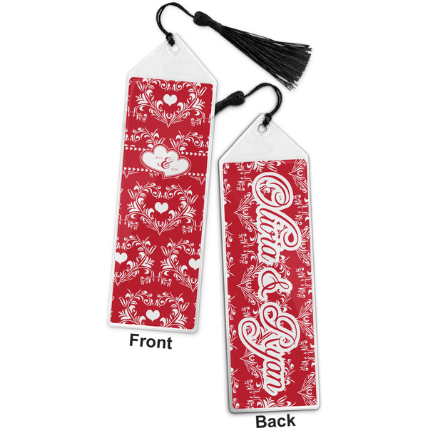 Heart Damask Bookmark with tassel - Front and Back